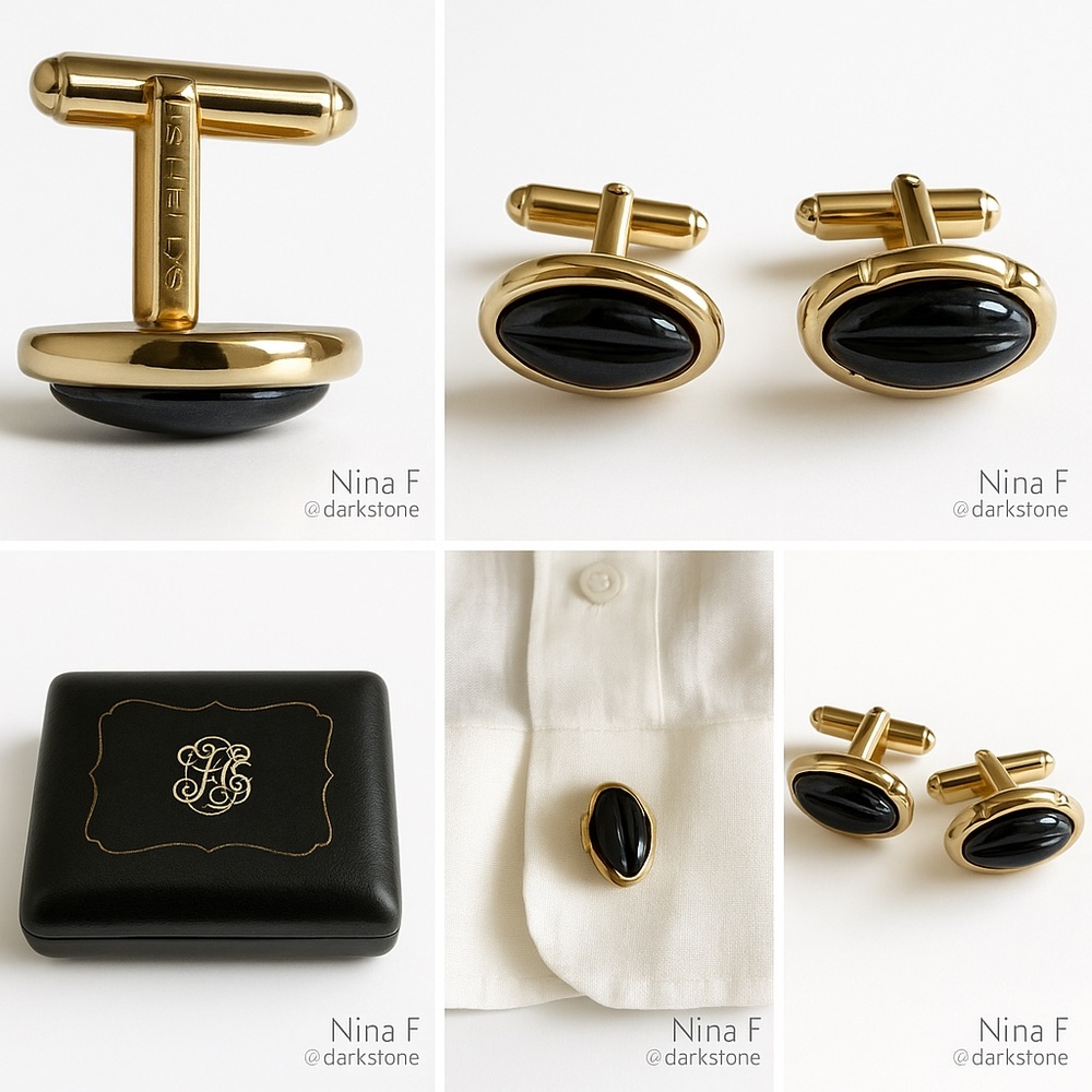 Vintage Shields Fifth Avenue Black Onyx-Style Cufflinks (Mid-1960s)